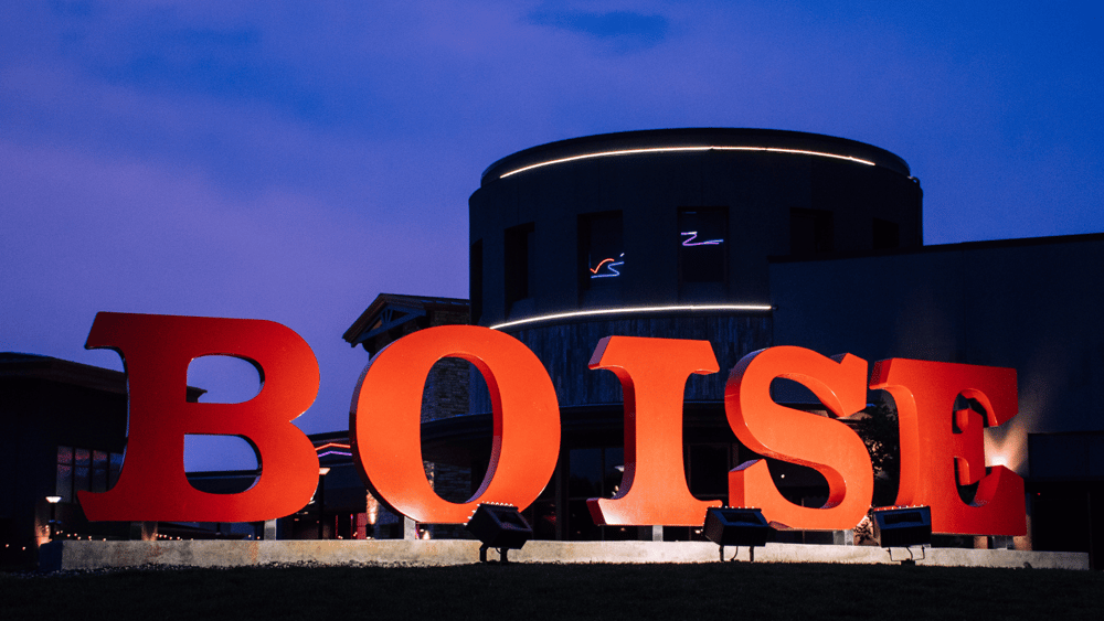 The word 'Boise' is lit up at night in front of a building represents Ascend Adwerks' Boise Digital Marketing services for local businesses.