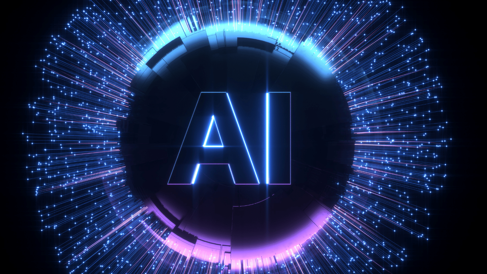 The word 'ai' is surrounded by glowing blue and purple lights.