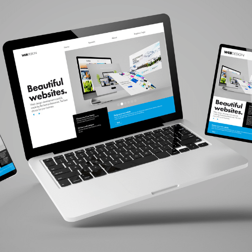 Ascend Adwerks' laptop, cell phone and ipad that is displaying 'beautiful websites' created by Ascend Adwerks.