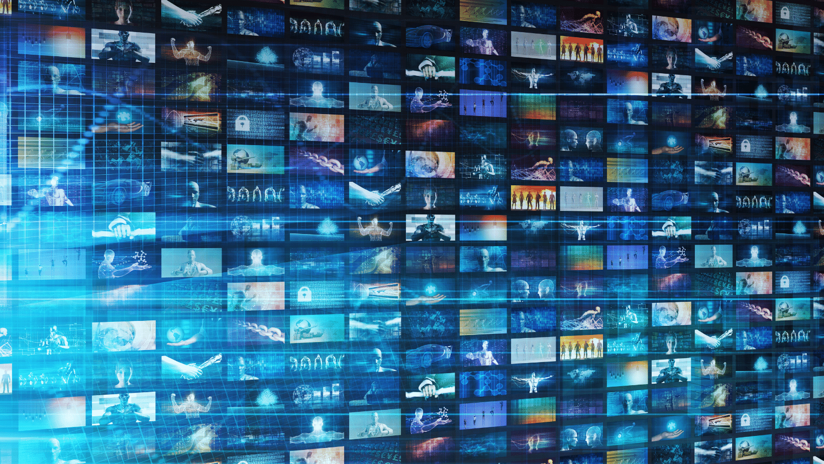 An Ascend Adwerks' image of a television screen with many different images on it, representing Entertainment Marketing.