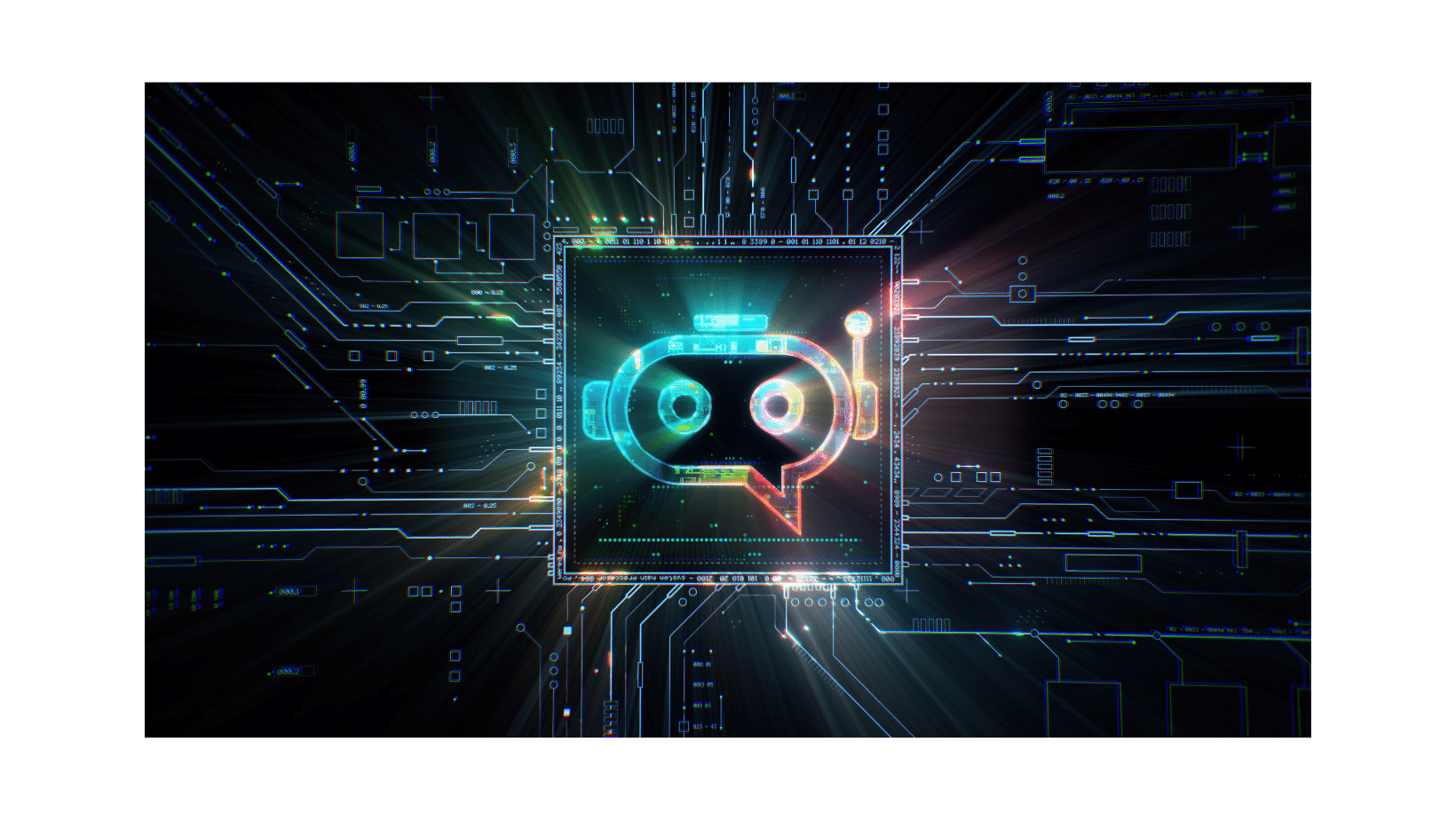 A vibrant digital image of a robot representing Ascend Adwerks' chat bots.