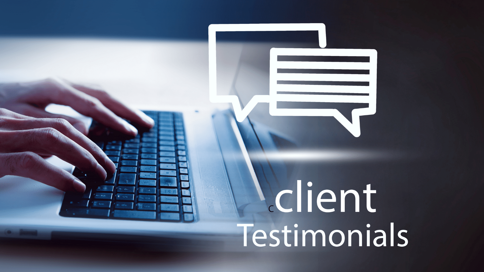 A laptop displaying 'client testimonials' symbolizes Ascend Adwerks' specialized real estate digital marketing solutions.
