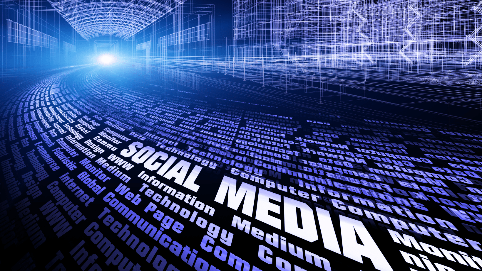 Ascend Adwerks' social media concept on a futuristic city background, 3d illustration.