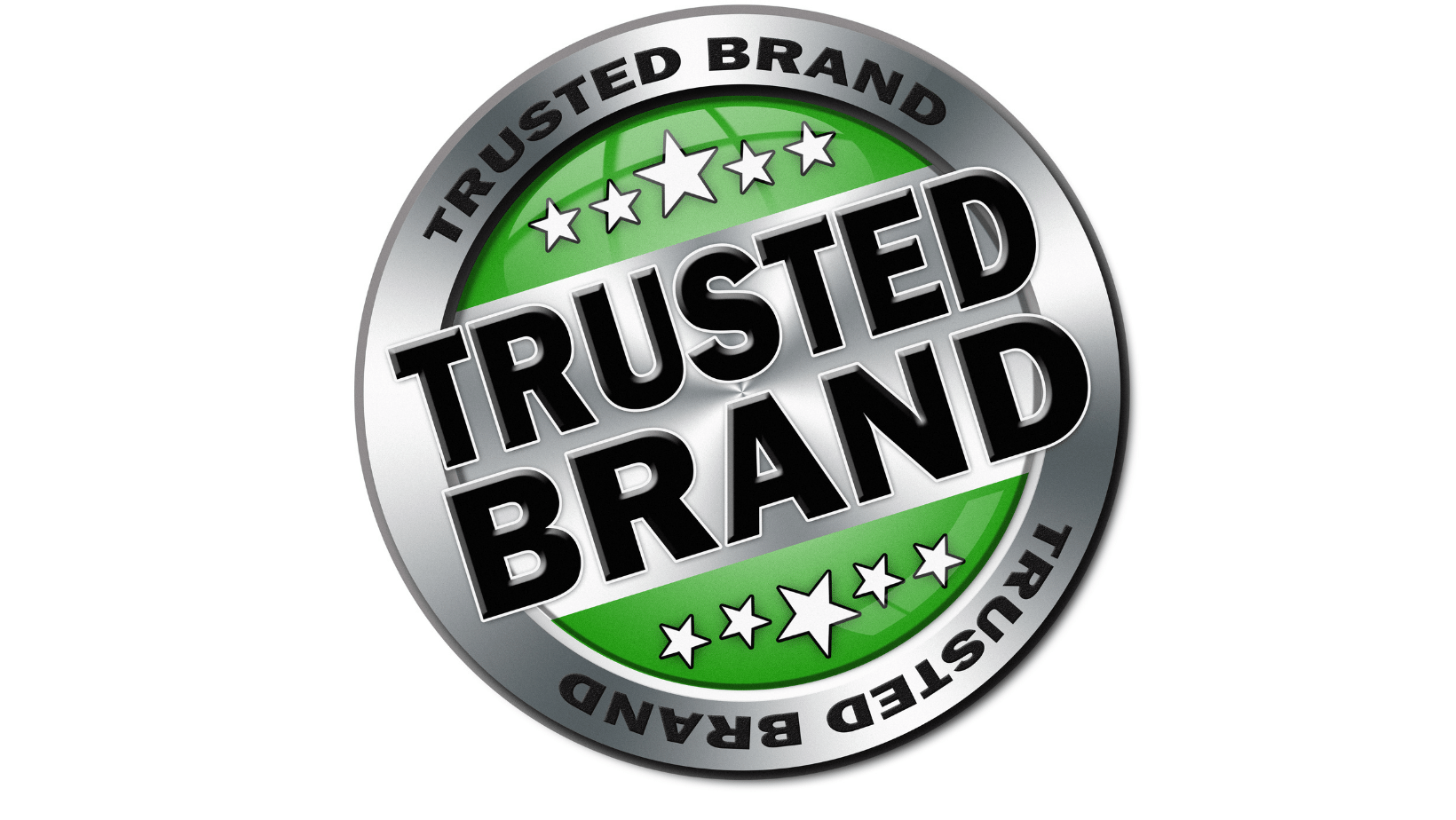 A green and silver badge with the words trusted brand.